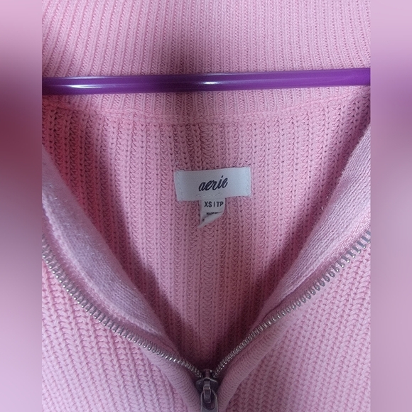 Aerie Women’s Beyond Quarter Zip Oversized 100% Cotton Pink Sweater, Size Small - Picture 3 of 4